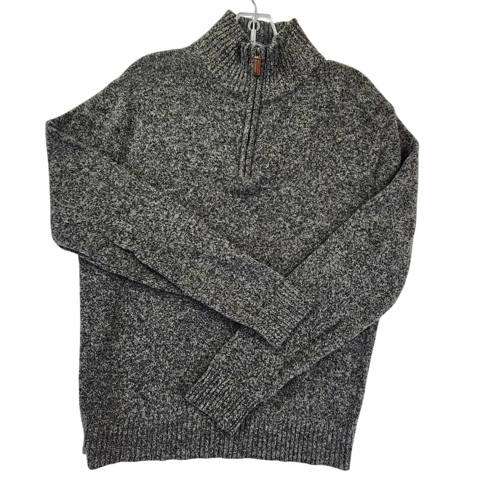 J.Crew Mens Large Grey Quarter Zip Sweater Lambswool Marled‎ Knit Classic Winter